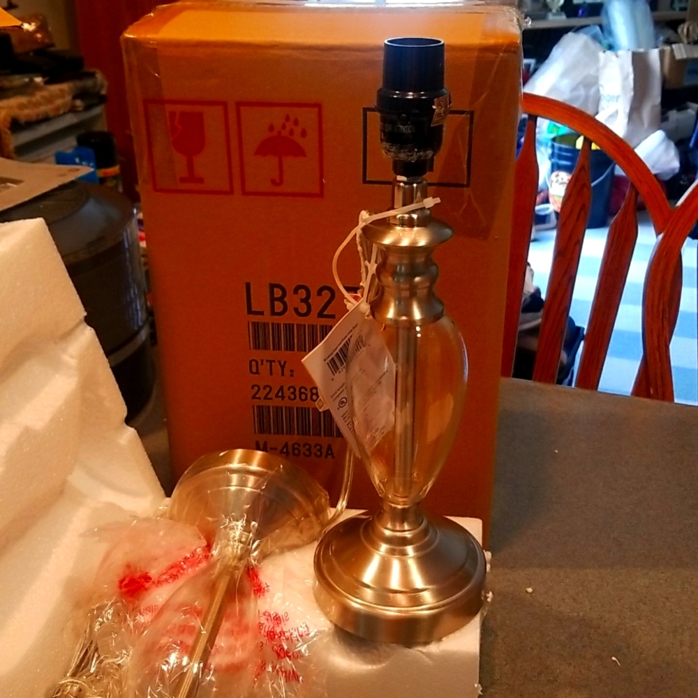 2pk Liberty Procurement silver and glass lamp base 13.75 in. tall NWT